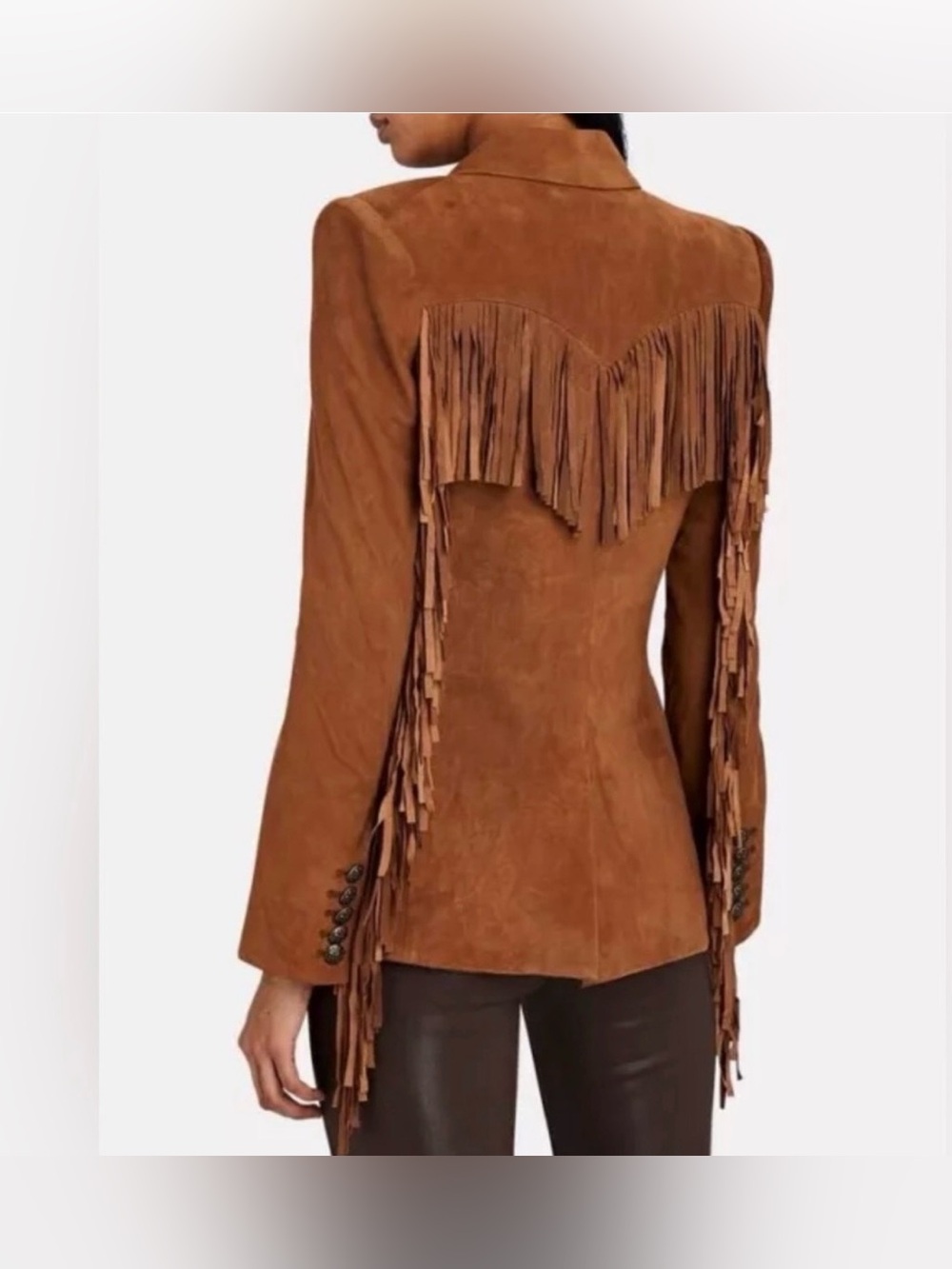 Veronica Beard Pali Dickey Jacket Lamb Suede Fringe Brown Fall Coat Size 4 - Picture 8 of 9